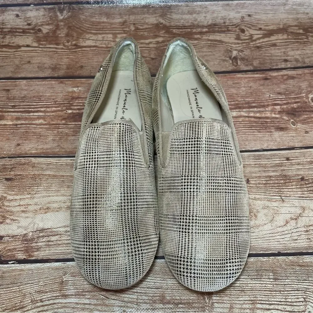 Manuela De Juan Honey Scottish Houndstooth Print Smoking Shoe size 34 usa 1.5